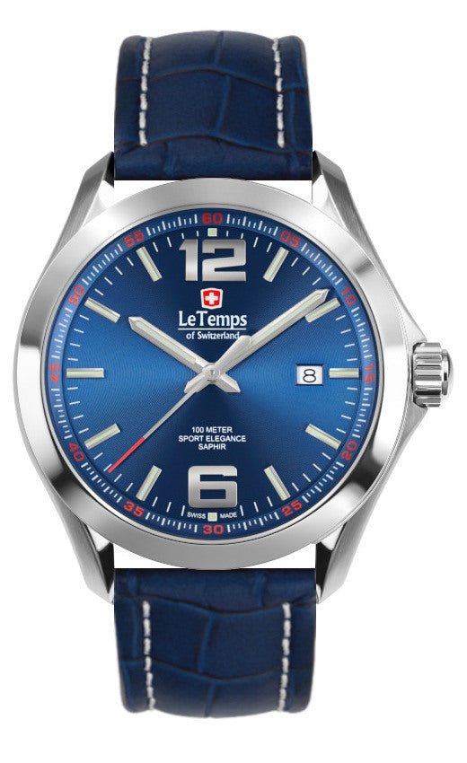 LeTemps SPORT ELEGANCE GENT 43 SAPHIR QUARZ WATCH 100M