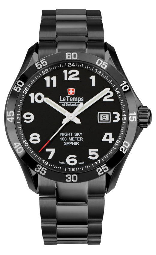 LeTemps SPORT ELEGANCE GENT 43 SAPHIR QUARZ WATCH 100M