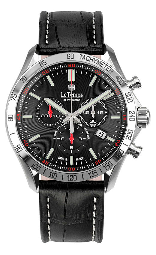LeTemps SPORT ELEG. GENT 43 Q. CHRONO SAPHIR WATCH 100M