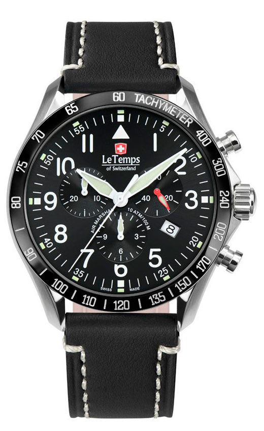 LeTemps AIR MARSHAL 43 Q. CHRONO SAPHIR WATCH 100M