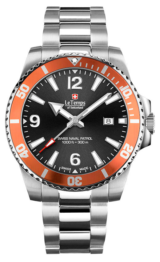 LeTemps SWISS NAVAL PATROL QUARZ SAPHIR DIVER WATCH 300M