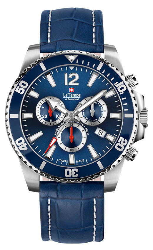 LeTemps SWISS NAVAL P. Q. CHRONO SAPHIR DIVER WATCH 300M