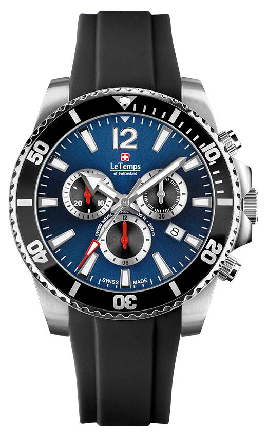 LeTemps SWISS NAVAL P. Q. CHRONO SAPHIR DIVER WATCH 300M
