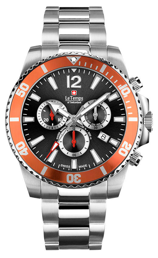 LeTemps SWISS NAVAL P. Q. CHRONO SAPHIR DIVER WATCH 300M