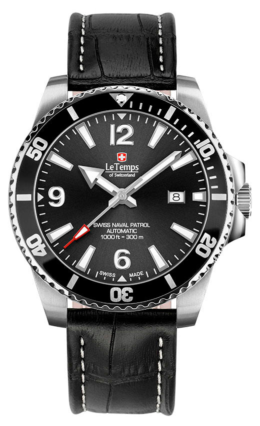 LeTemps SWISS NAVAL P. AUTOMATIC SAPHIR DIVER WATCH 300M