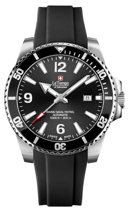 LeTemps SWISS NAVAL P. AUTOMATIC SAPHIR DIVER WATCH 300M