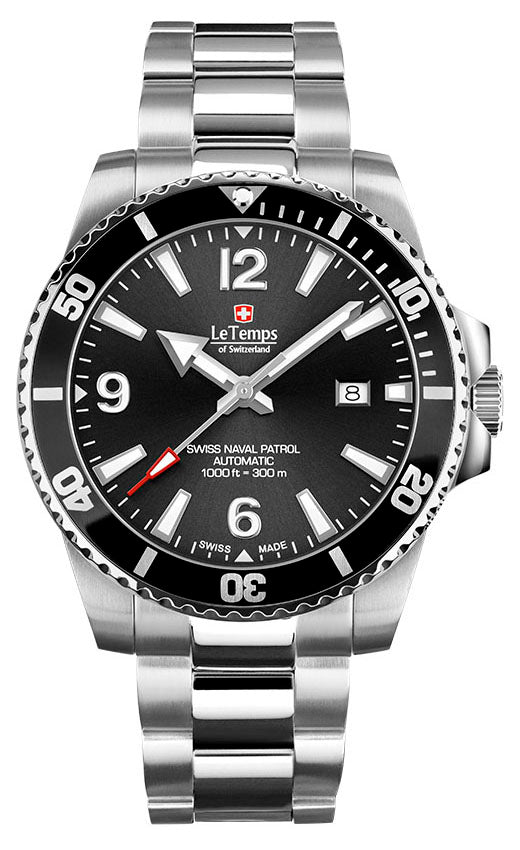 LeTemps SWISS NAVAL P. AUTOMATIC SAPHIR DIVER WATCH 300M