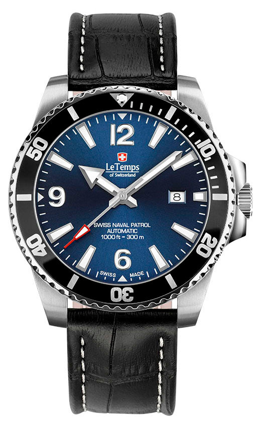 LeTemps SWISS NAVAL P. AUTOMATIC SAPHIR DIVER WATCH 300M