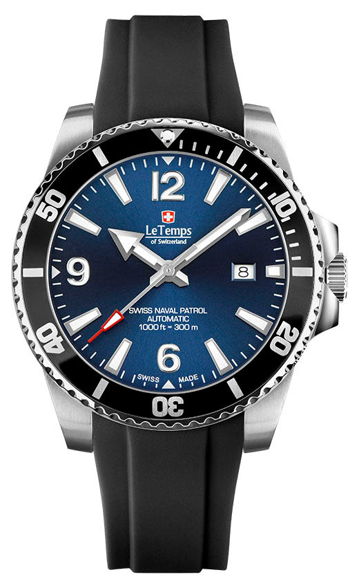 LeTemps SWISS NAVAL P. AUTOMATIC SAPHIR DIVER WATCH 300M