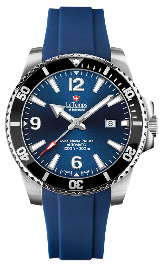 LeTemps SWISS NAVAL P. AUTOMATIC SAPHIR DIVER WATCH 300M