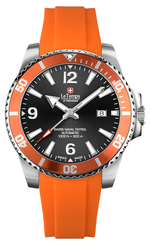 LeTemps SWISS NAVAL P. AUTOMATIC SAPHIR DIVER WATCH 300M