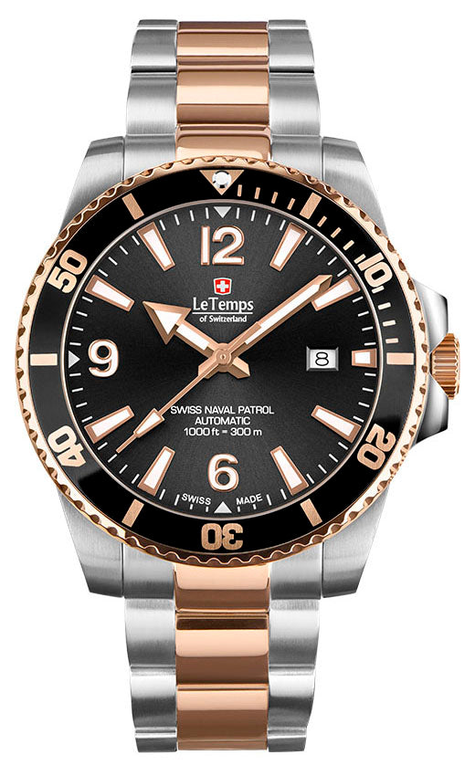 LeTemps SWISS NAVAL P. AUTOMATIC SAPHIR DIVER WATCH 300M