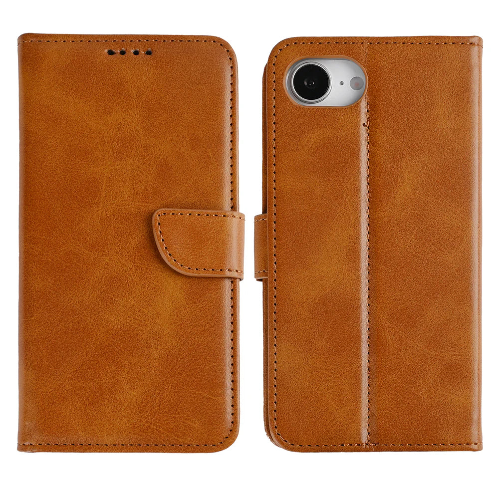 Rixus Book Case Wallet Case für iPhone 16e und iPhone 17e Light Braun