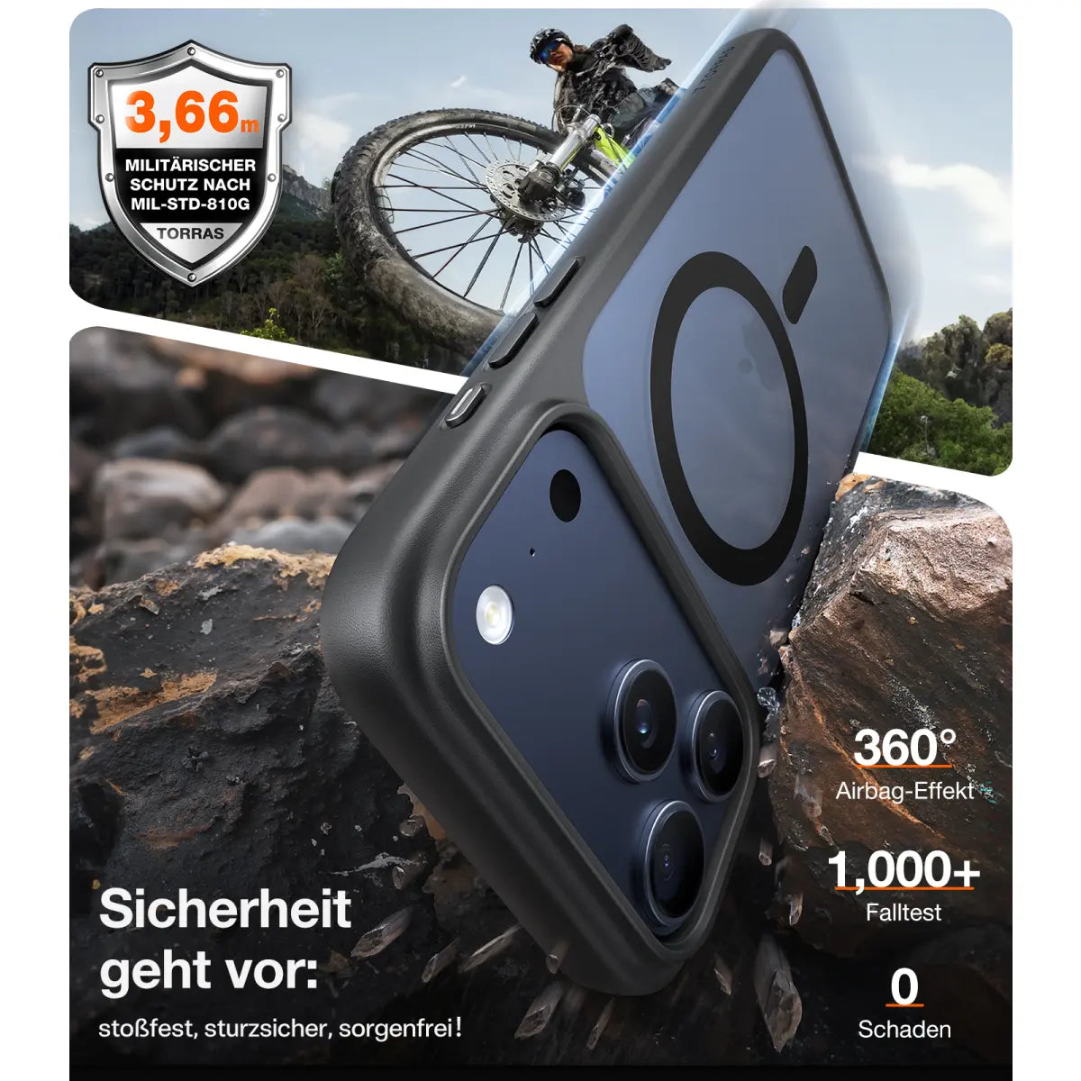 TORRAS – UPRO Ostand Pro Case kompatibel mit MagSafe, Schwarz iPhone 17 Pro Max (Kopie)