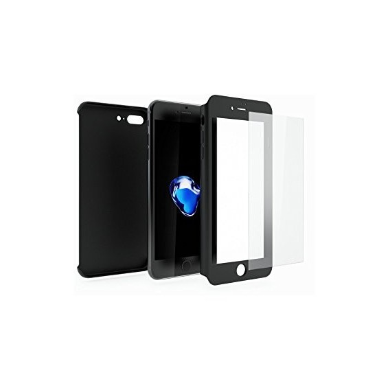 Schwarz 360° Full Cover Case iPhone 7 Plus + Panzerglas