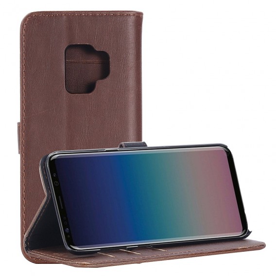 Leder Book Case Etui Galaxy S9 Plus Braun