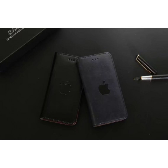 Leder Book Wallet Case iPhone X Schwarz