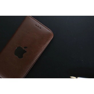 Leder Book Wallet Case Etui iPhone X Braun