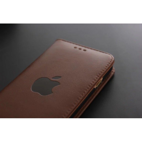 Leder Book Wallet Case Etui iPhone X Braun