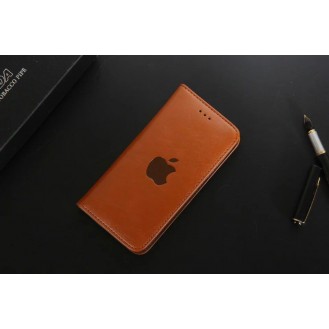 Leder Book Wallet Case Etui iPhone X Hell-Braun