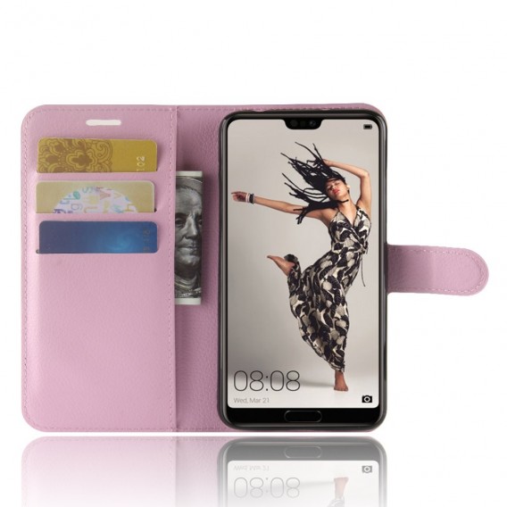 Leder Book Case Etui Huawei P20 Pro Pink