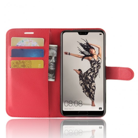 Leder Book Case Etui Huawei P20 Pro Rot