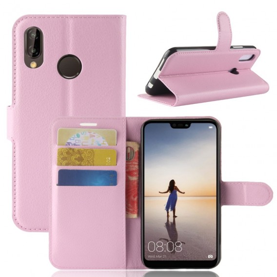 Leder Book Case Etui Huawei P20 Lite Pink