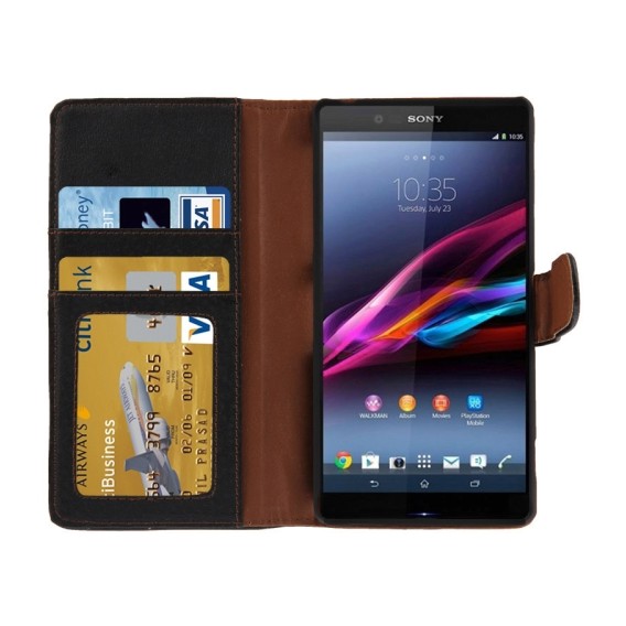 Leder Kreditkarte Ledertasche Etui Sony Xperia Z2 / L50w Schwarz
