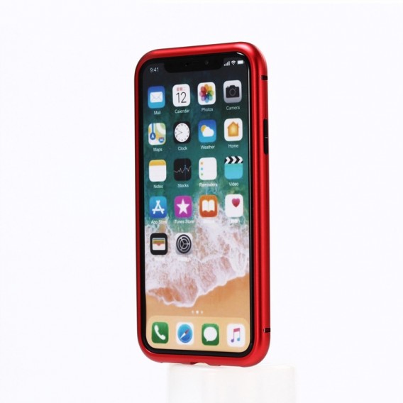 360° Magnet Cover Transp iPhone X Rot