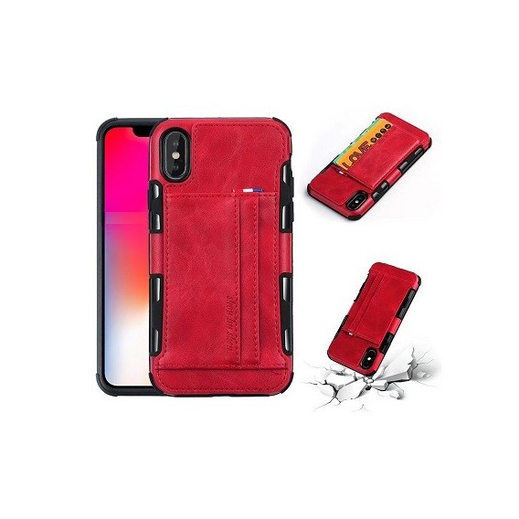 iPhone XS Wallet Leder Case Hülle Rot