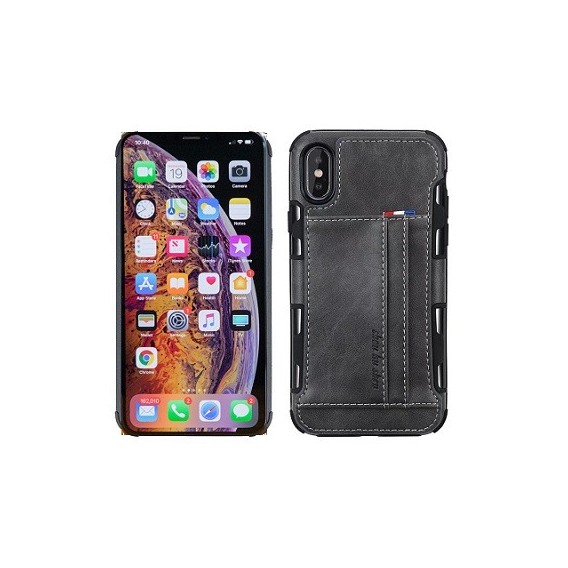 iPhone XS Wallet Leder Case Hülle Grau