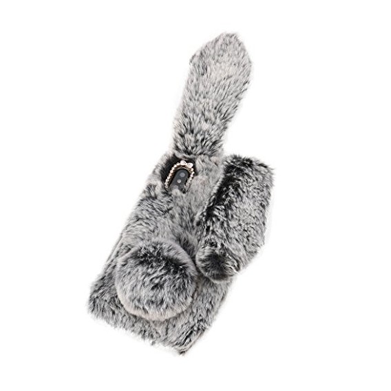 Neuer Kaninchen Pelz fur iPhone X, XS Schwarz