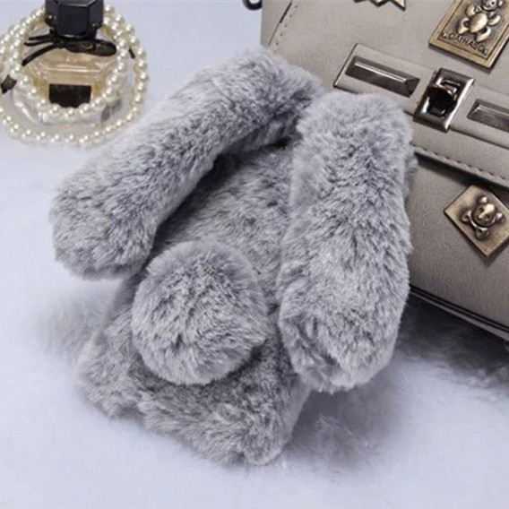 Neuer Kaninchen Pelz fur iPhone X, XS Grau