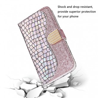 Bling Glitzer Book Wallet ID Case Hülle für Samsung Galaxy S20 Silber