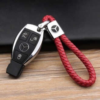 Mercedes Schlüsselanhänger Leder Rot (Auf Wunsch mit Gravur)