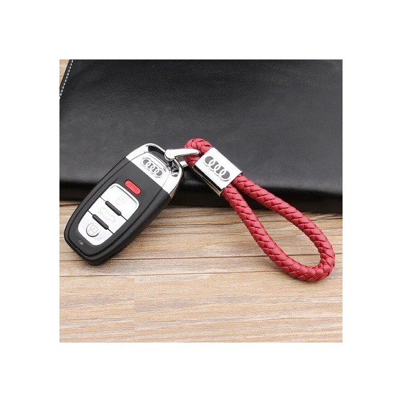 Audi Schlüsselanhänger Leder Rot (Auf Wunsch mit Gravur)
