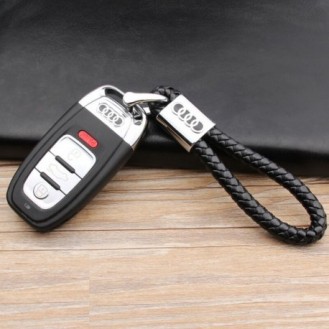 Audi Schlüsselanhänger Leder Schwarz (Auf Wunsch mit Gravur)