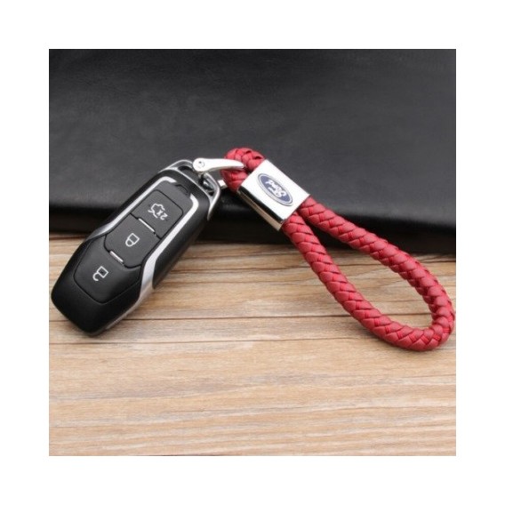 VW Schlüsselanhänger Leder Rot (Auf Wunsch mit Gravur)