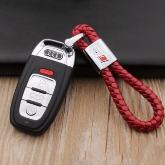 Audi RS Schlüsselanhänger Leder Rot (Auf Wunsch mit Gravur)
