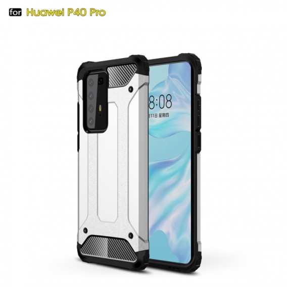 Huawei P40 Pro Double Layer Shockproof Impact Armour Hard Case in Silber