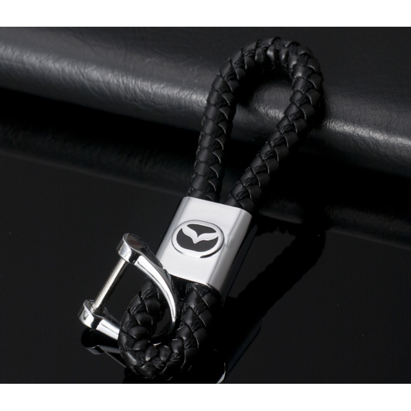 Mazda Leder Schlüsselanhänger aus Schwarz (Auf Wunsch Gravur)