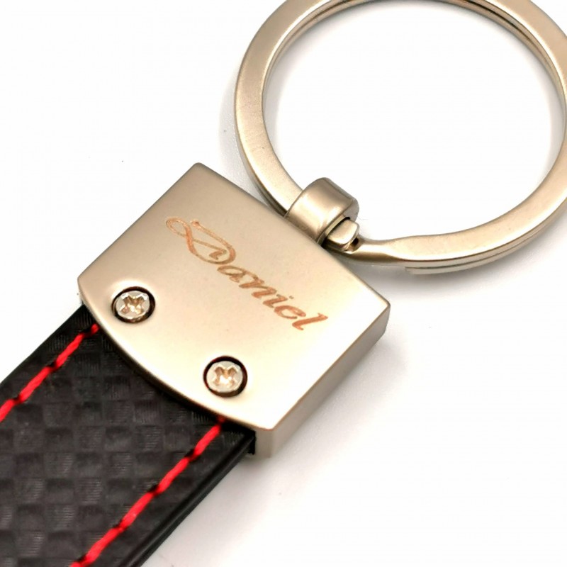 Audi S Line Carbon Leder Schlüsselanhänger aus Schwarz mit Gravur