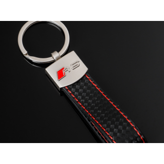 Audi RS Carbon Schlüsselanhänger Leder Schwarz (Auf Wunsch mit Gravur)
