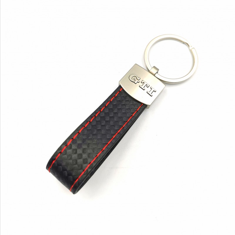 GTI Carbon Leder Schlüsselanhänger aus Schwarz (Auf Anfrage Gravur)