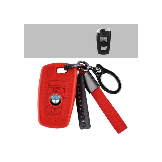 BMW Textil-Silikon Schlüssel Cover Schlüsselanhänger+Band Rot
