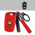 BMW Textil-Silikon Schlüssel Cover Schlüsselanhänger+Band Rot