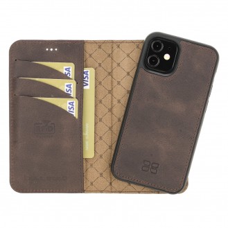 Bouletta Magnetische abnehmbare Handyhülle aus Leder mit RFID-Blocker für iPhone 12 Mini Tiguan Brown