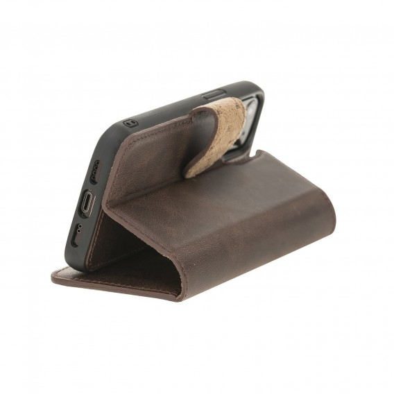 Bouletta Magnetische abnehmbare Handyhülle aus Leder mit RFID-Blocker für iPhone 12 Mini Tiguan Brown