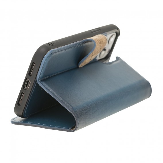 Bouletta Magnetische abnehmbare Handyhülle aus Leder mit RFID-Blocker für iPhone 12 BRN Burnt Blue