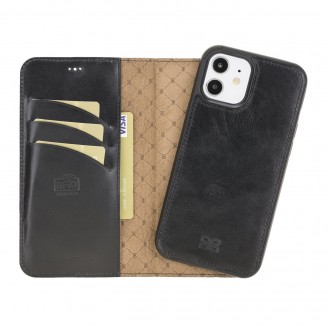 Bouletta Magnetische abnehmbare Handyhülle aus Leder mit RFID-Blocker für iPhone 12 Rustic Black